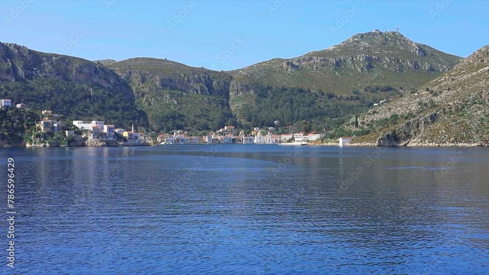 beautiful view of the island of Kastellorizo from the approaching boat. April 2024