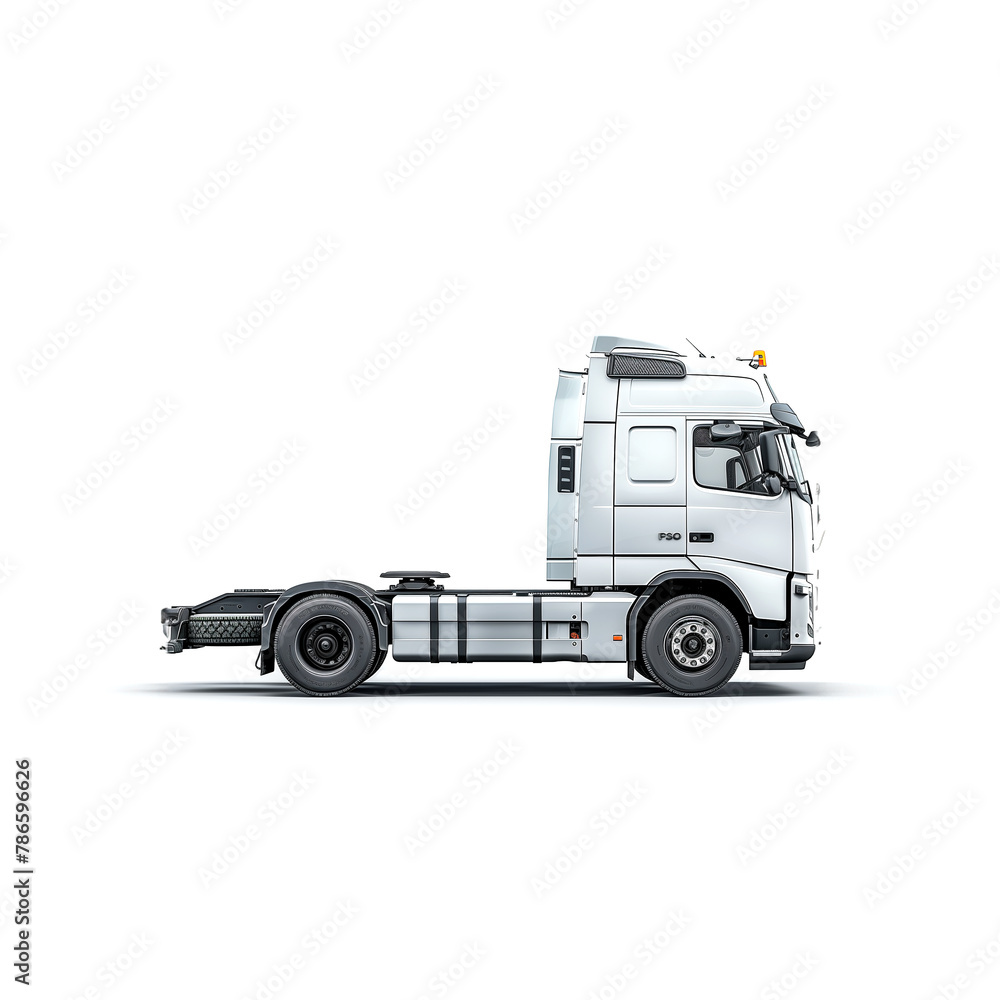 White Semi Truck on White Background. Generative AI