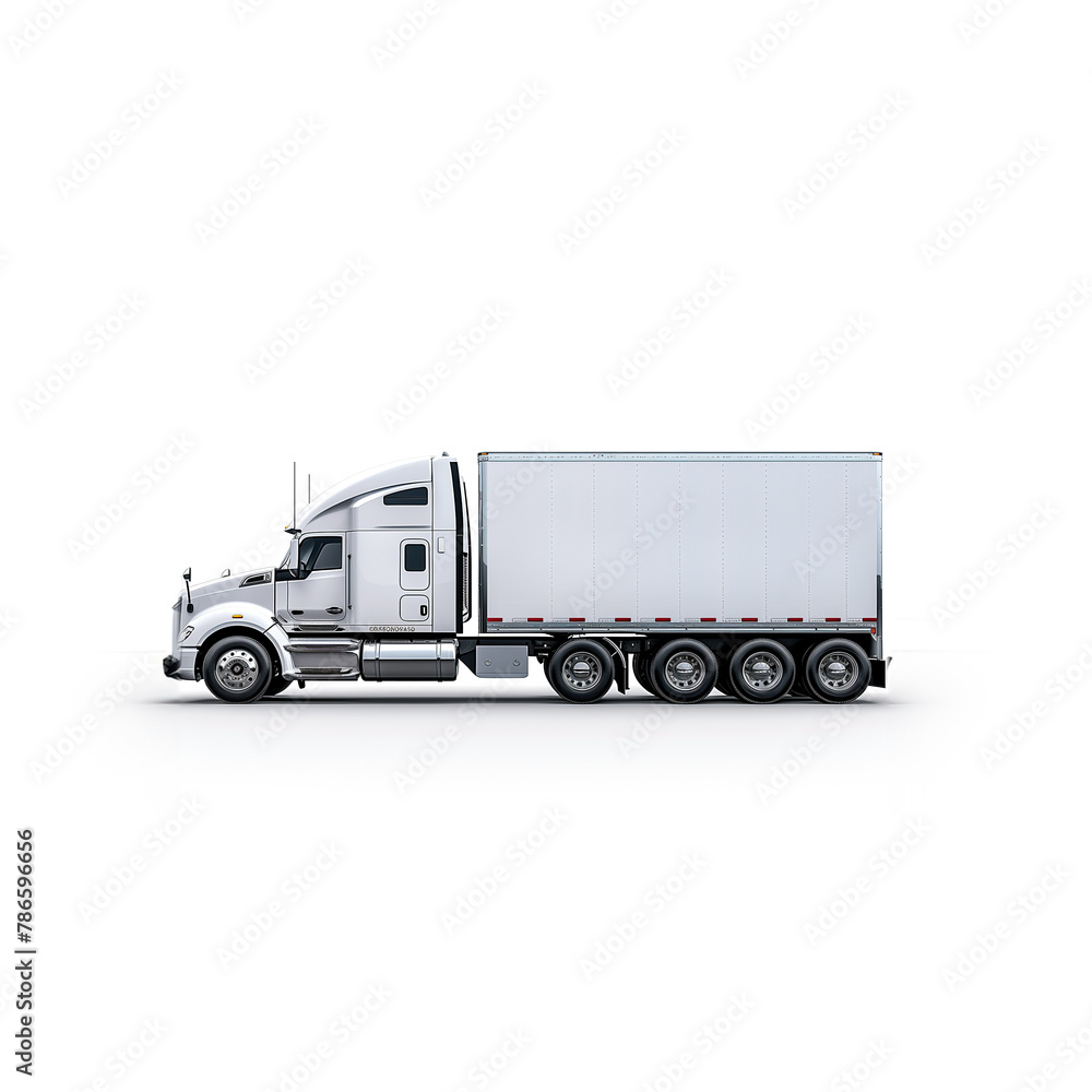 White Semi Truck on White Background. Generative AI