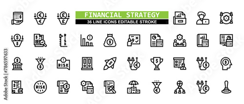 36 Financial Strategy Line Icons Set Pack Editable Stroke Vector Illustration.