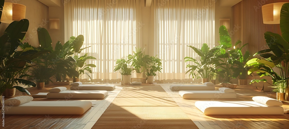 Fototapeta premium Zen Haven: A Tranquil Yoga Studio with Minimalist Design