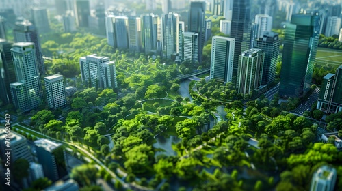 Green environment city and downtown business district.