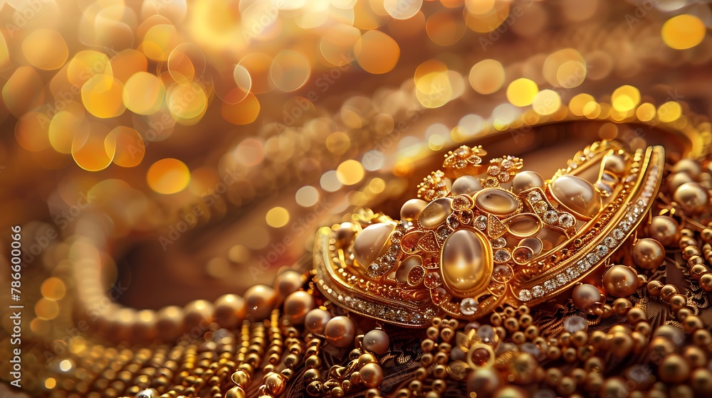 Jewelry in golden colour background Jewelry in golden colour background