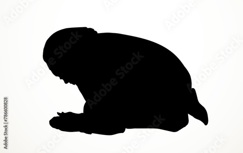 Vector drawing. Egyptian girl bow in praying