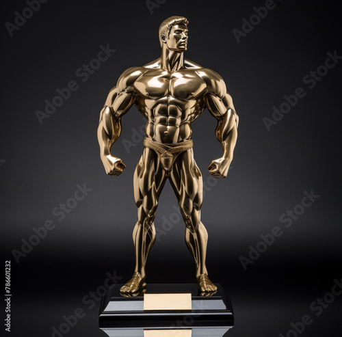 Bodybuilding trophy featuring a male figure in a timeless pose, embodying strength and grace. 3D rendering concept design. photo