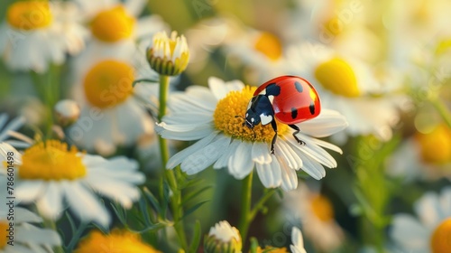 A ladybug perched on a delicate white flower, perfect for nature-themed designs
