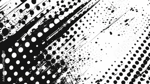 Abstract grunge grid polka dot halftone background pattern. Spotted black and white line illustration. 