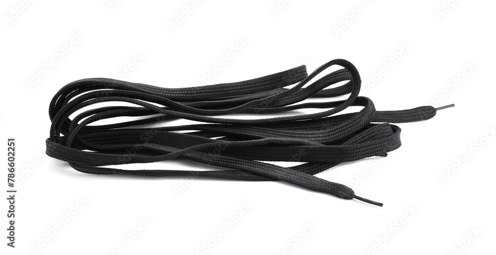 Stylish black shoe laces isolated on white Stylish black shoe laces isolated on white