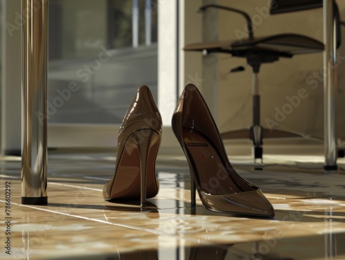 High Heels Left Abandoned Under Desk - Workplace Fashion Concept Image