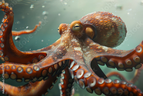 A large octopus is swimming in the ocean