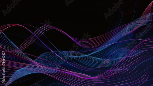 a design presentation visual on a pure black background, with bold blue and purple lines creating strong contrasts