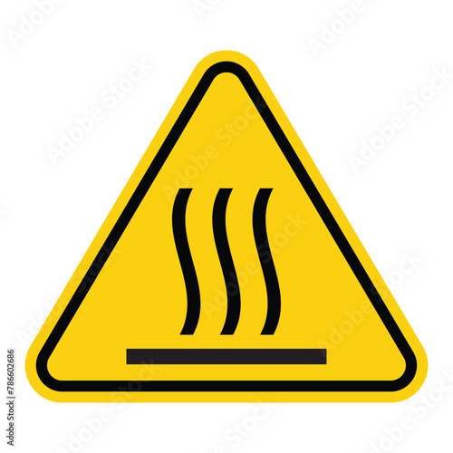 Triangle Warning Sign, Burn Hazard,Yellow Hot Surface Symbol vector illustration isolated on white background. Hot surface warning sign. Yellow triangle background. Perfect for  sticker, label. EPS 10
