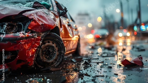 Rainy Twilight Car Wreck: A Silent Symphony. Concept Car Accident, Twilight, Rain, Silent, Symphony