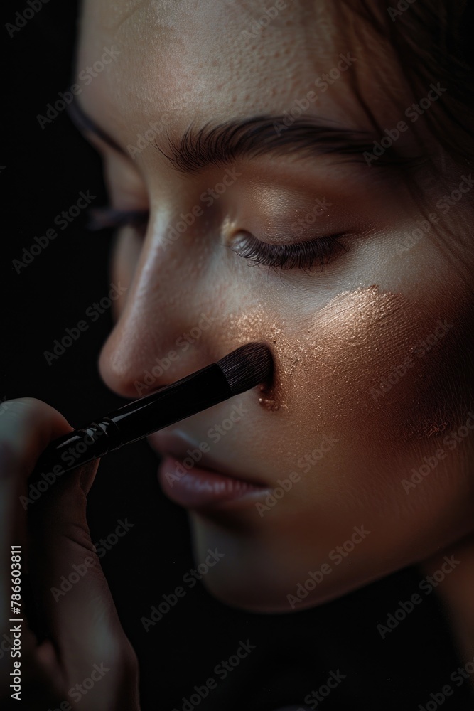 Close up of a woman holding a brush in her mouth. Perfect for beauty or dental concept