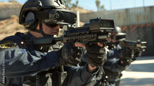 SWAT Officer in Training at Outdoor Range During Daytime © Prostock-studio