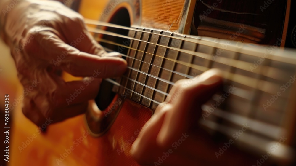 Close up shot of a person playing a guitar. Great for music-related designs
