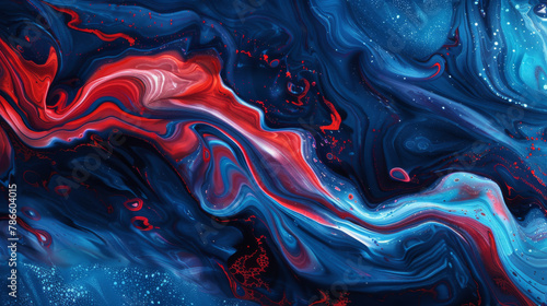 Abstract fluid art with swirling red and blue, ideal for vibrant backgrounds and creative designs