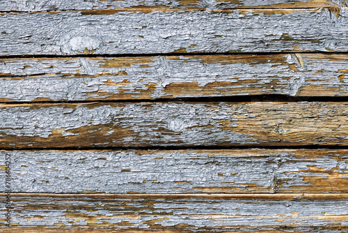 Old, vintage, blue wooden background. The textured surface of decayed, rugged wooden planks.