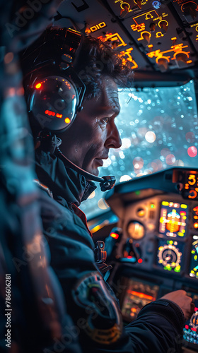 A Pilot Conducting pre-flight inspections, checks, and procedures to ensure aircraft safety and airworthiness before takeoff, realistic people photography © GraphixOne