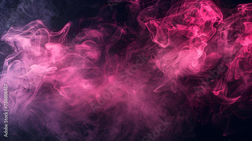 Colorful pink and smoke on a black isolated background. Background from the smoke of vape.