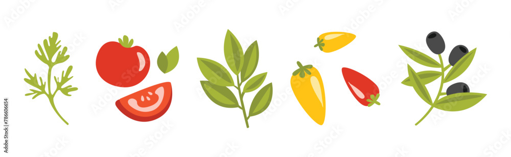 Pizza Cooking Ingredient Flat Item and Element Vector Set Pizza Cooking Ingredient Flat Item and Element Vector Set