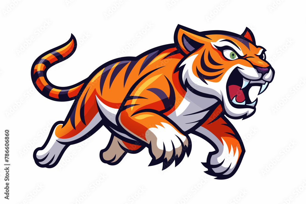 Angry Tiger Running Logo In Vibrant Colors O White Background Angry Tiger Running Logo In Vibrant Colors O White Background