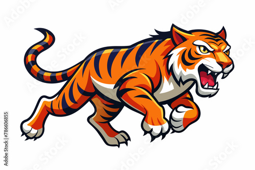Angry Tiger Running Logo In Vibrant Colors O White Background