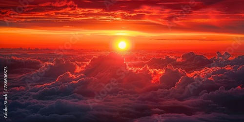 Beautiful sunset over fluffy clouds, perfect for nature backgrounds or inspirational designs