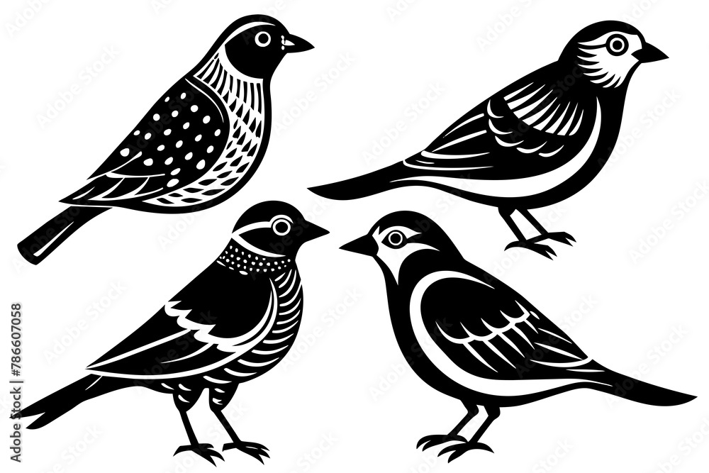 Fototapeta premium Set of birds vector silhouette on white background 