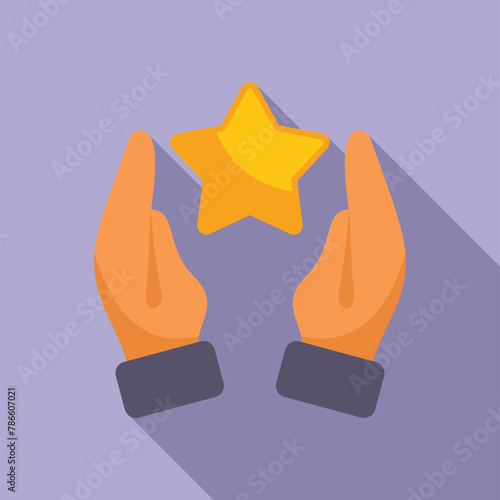 Hands keep care on star icon flat vector. Win idea. Creative rise
