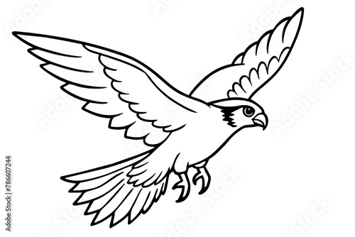 A noble falcon soaring through the sky with wings outstretched line art vector