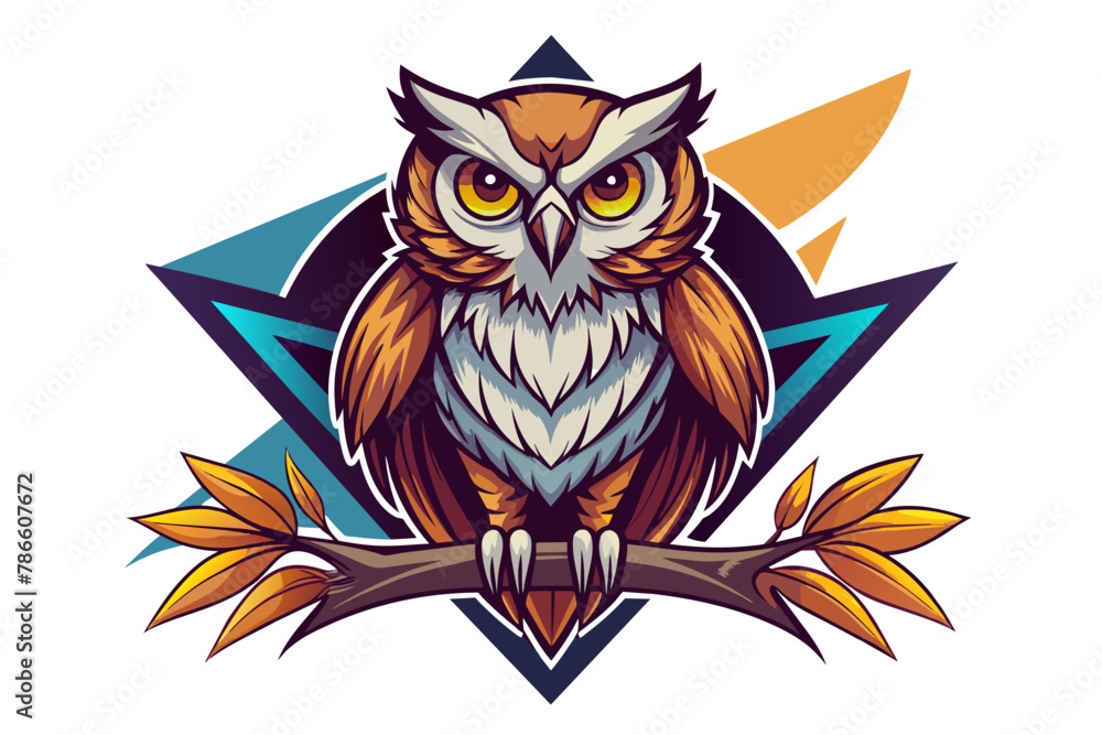 Fototapeta premium Create a captivating t-shirt design featuring a majestic owl perched on a branch against an white background