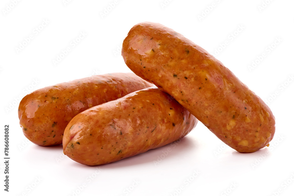 Grilled Pork Sausages, close-up, isolated on white background Grilled Pork Sausages, close-up, isolated on white background