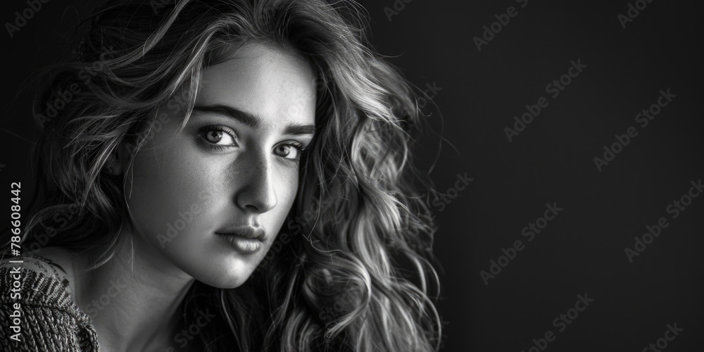 A black and white photo of a woman with long hair. Suitable for various design projects A black and white photo of a woman with long hair. Suitable for various design projects