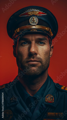 A portrait of Air Traffic Controller against solid color background, hyperrealistic people photography