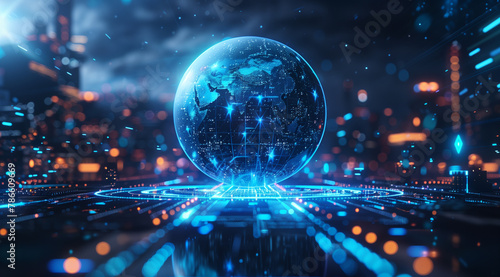 3D motion technology futurist concept  blue globe  cyberworld