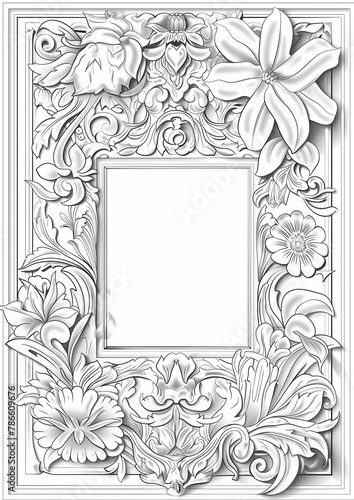 5x7 inch frame, blank center, thin floral background, western leatherwork style