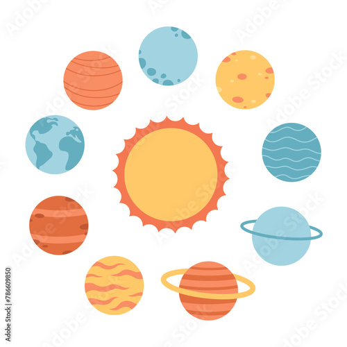 Planets of Solar System. Vector illustration in flat style