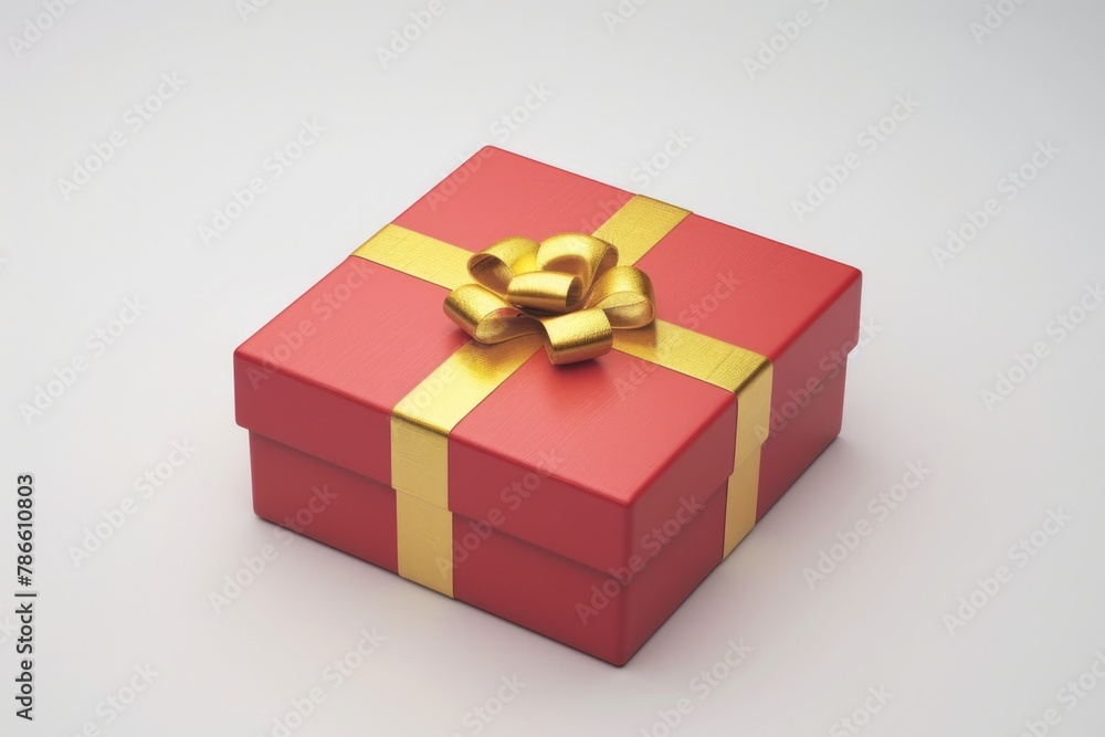 A red gift box with a shiny gold bow, perfect for holiday and celebration concepts A red gift box with a shiny gold bow, perfect for holiday and celebration concepts