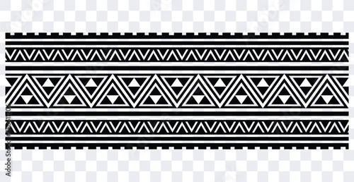 Polynesian vector seamless tribal tattoo border. Tribal tattoo geometric fore arm samoan band.Tattoo illustration fore arm bracelet. Fabric seamless isolated hawaiian pattern on white background.