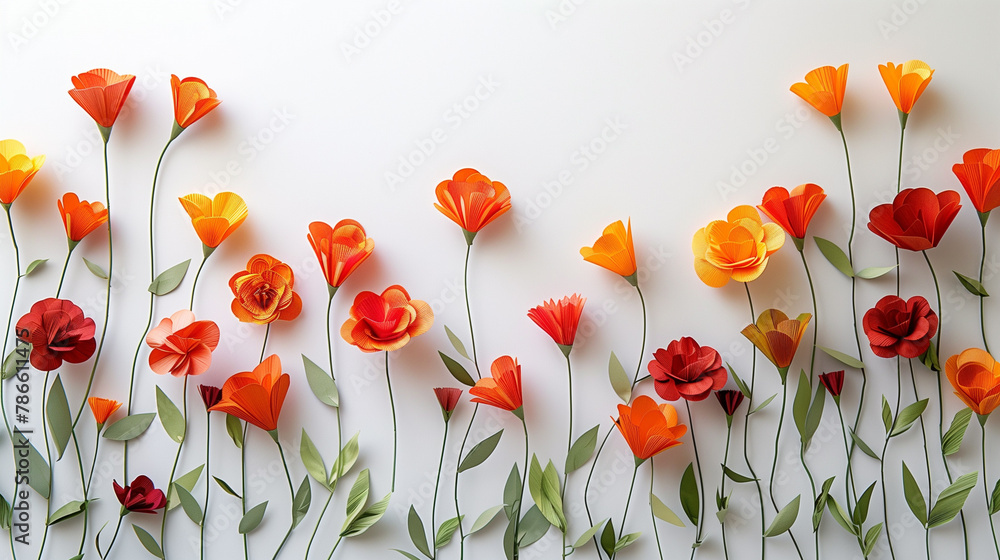 Crepe Paper Flowers Growing from Bottom of Screen - obrazy, fototapety, plakaty 