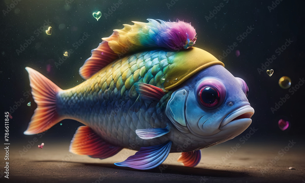 Colorful Fish Wearing Hat