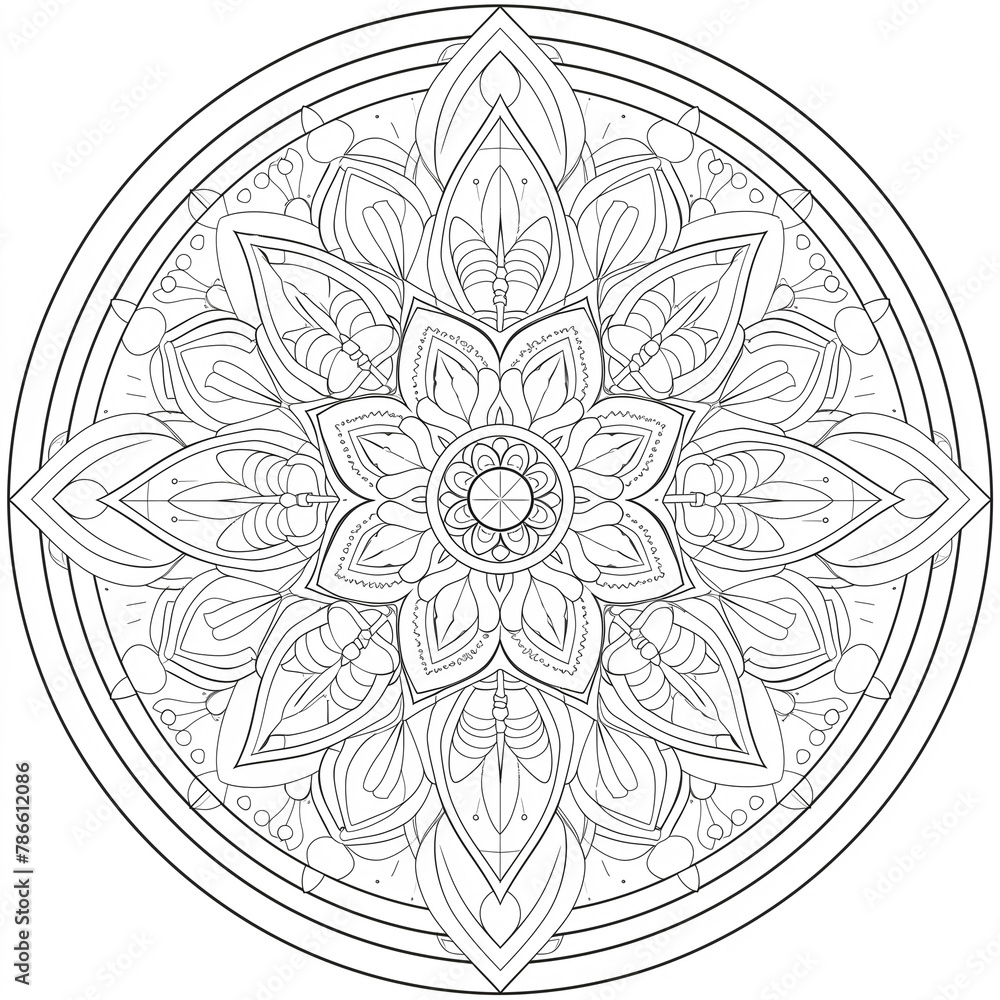 Mandala for Coloring Book with Clear Lines and No Shading