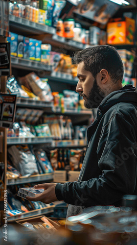 A Retail Sales Associate Restocking merchandise and maintaining store displays, realistic people photography © GraphixOne