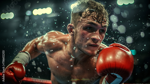 A boxer throwing a powerful punch in the ring, sport photography © OHMAl2T
