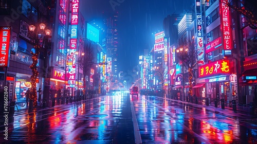 Journey to the heart of a bustling metropolis  where skyscrapers tower like giants against the sky  and neon lights paint the streets in a riot of color.