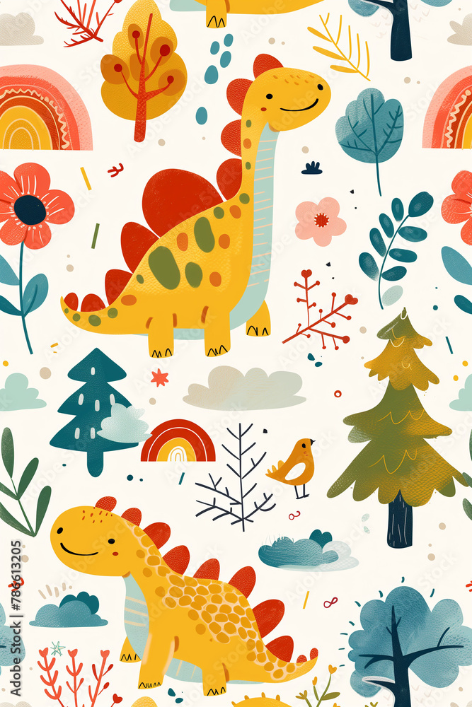Cute Kawaii Design Featuring Dinosaurs, Playful and Whimsical Artwork for All Ages