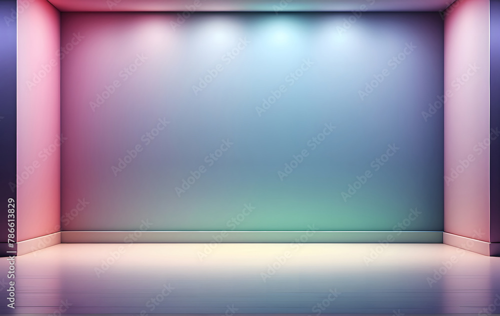 Empty room with wall and spotlights features a captivating abstract technology backdrop, creating a gradient effect in a studio setting ideal for product presentations Empty room with wall and spotlights features a captivating abstract technology backdrop, creating a gradient effect in a studio setting ideal for product presentations