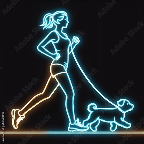 Neon silhouette of a woman running with a dog © Neon Heaven