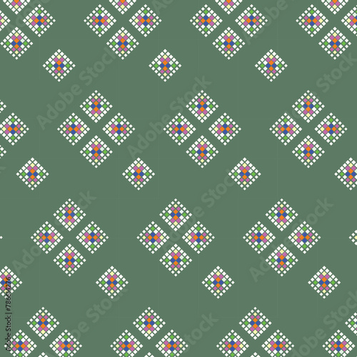 green backgroung colorfull small cubic pattern seamless vector